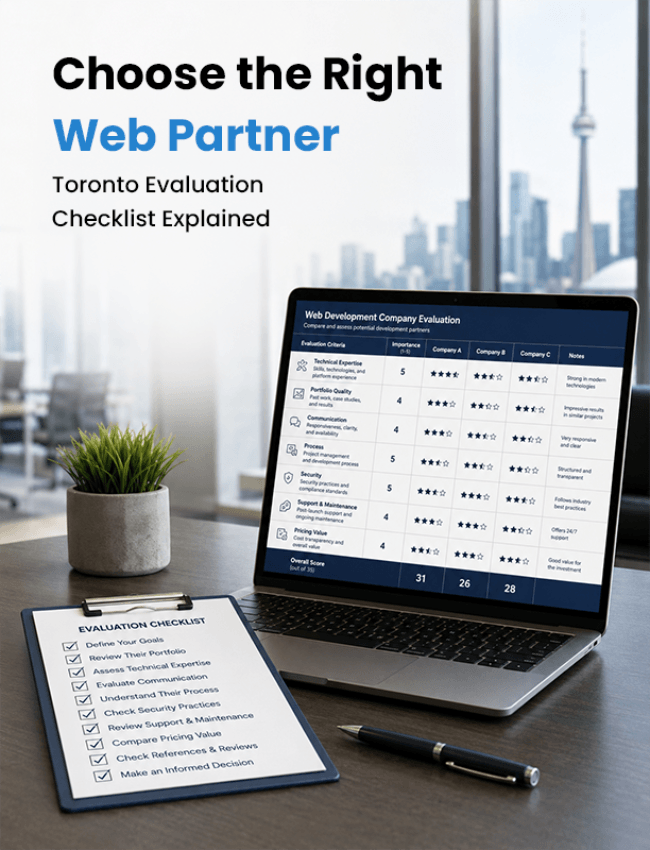 Enterprise team evaluating a Toronto Web Development Company using a technical vetting matrix